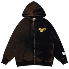 Gallery Dept Logo-Print Bleached Cotton-Jersey Zip-Up Hoodie