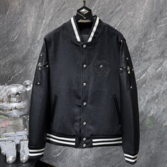 Chrome Hearts Sanskrit Cross Embroidered Baseball Jacket #8657