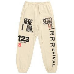 FOG X RRR123 Letter Print Graffiti Streetwear Vintage Fleece Sweatpants